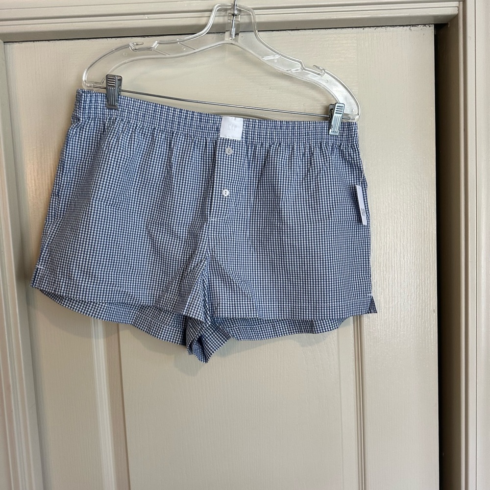 Women's GAP NWT Gingham Boxer Shorts - Blue and White Lg